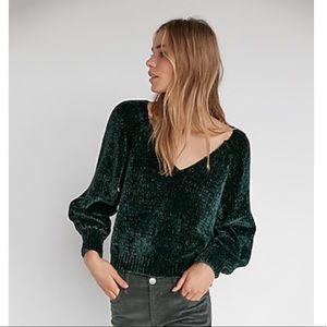 Emerald Green Chenille V-Neck Sweater